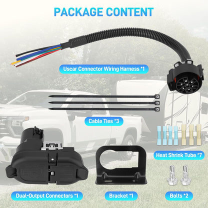 7/4 Pin Trailer Harness with Mounting Bracket - Adapter Plug for USCAR Multi-Tow Pickup Trucks