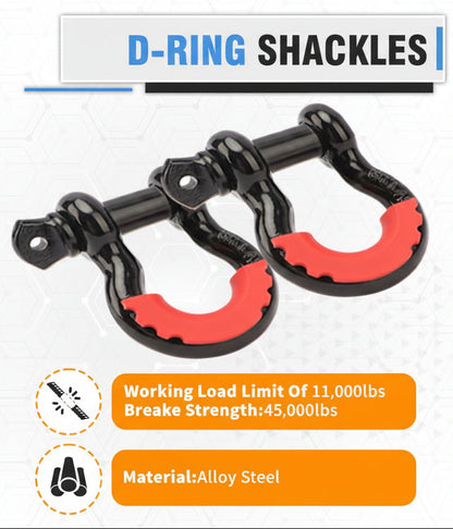 Off-Road Recovery Kit - 10-Ton Snatch Block, 3"x8' Tree Strap & 3/4" D-Rings (3pc)