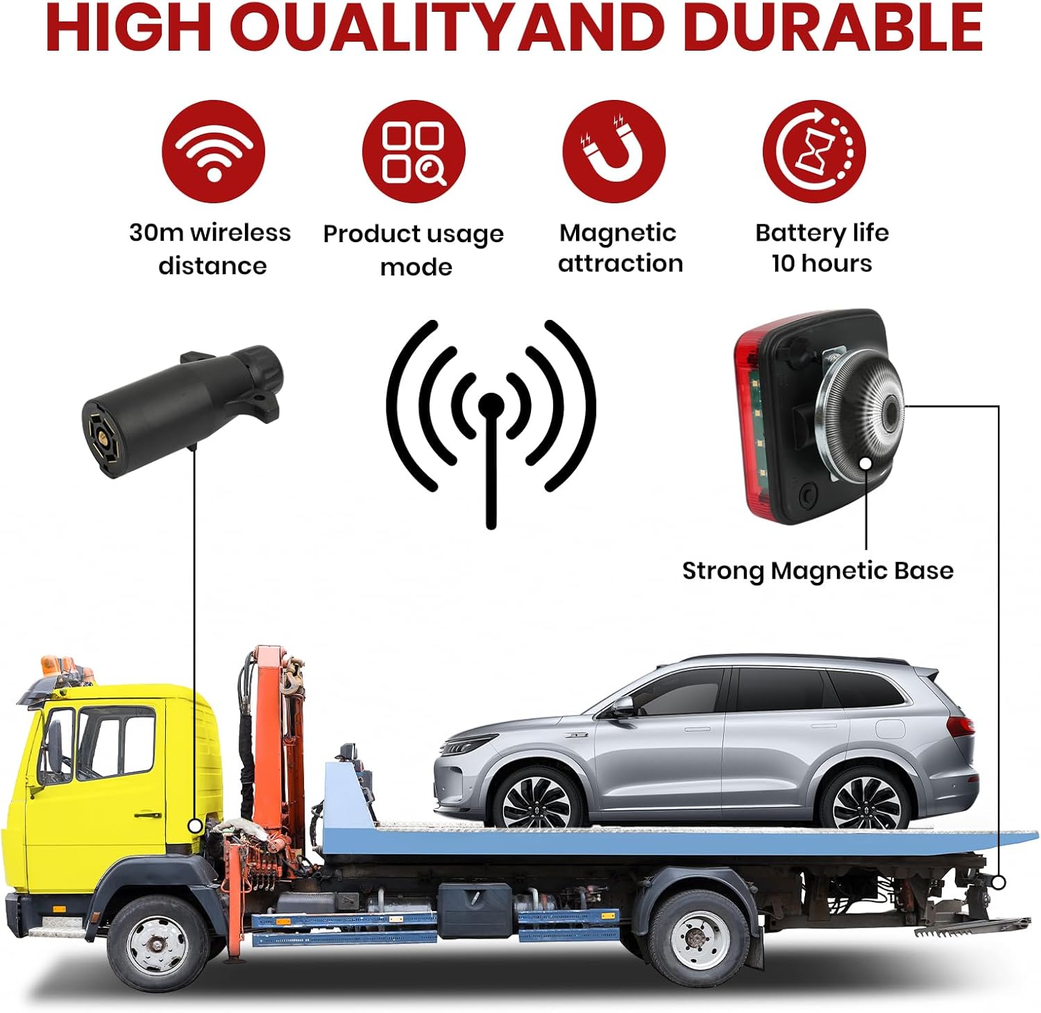 New Magnetic Wireless Trailer Lights, Waterproof Rechargeable LED Wireless Trailer Lights Kit with Powerful Suction Base for Trucks, Boat, RV, Vehicle, Camper1