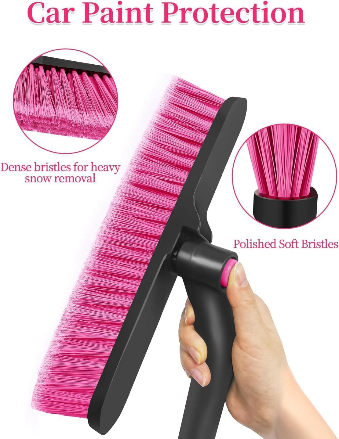 42.5" Snow Brush with 12.6" Wide Head - Portable Ice Scraper, Pink