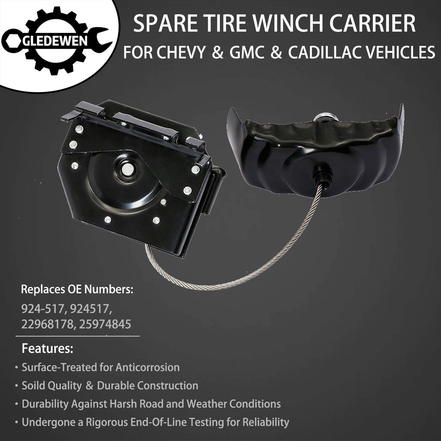 Spare Tire Hoist Spare Tire Winch Carrier | for 1999-2017 Chevy Silverado 1500 2500 3500 Suburban Tahoe, GMC Sierra 1500 2500 3500 Yukon | Replaces# 924-510, 20870067, 15703311, 15866164
