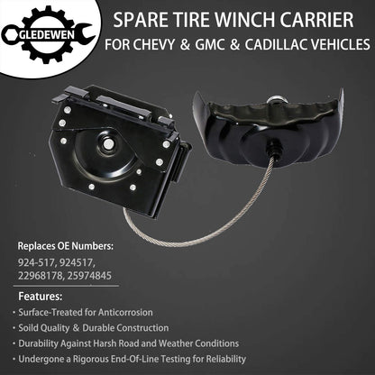 Spare Tire Hoist Spare Tire Winch Carrier | for 1999-2017 Chevy Silverado 1500 2500 3500 Suburban Tahoe, GMC Sierra 1500 2500 3500 Yukon | Replaces# 924-510, 20870067, 15703311, 15866164