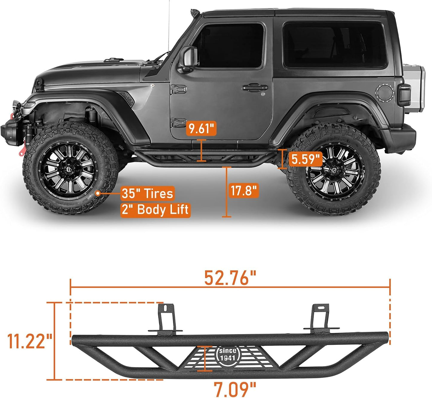 Tubular Side Steps / Rock Sliders for 2018-2026 Jeep Wrangler JL 2-Door