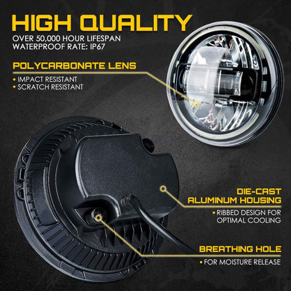 7" LED Round Headlights Compatible with 1997-2018 Jeep Wrangler JK JKU LJ CJ TJ Hummer H1 H2, Halo Ring Headlamps DOT Approved, High/Low Sealed Beam, Plug & Play, Black