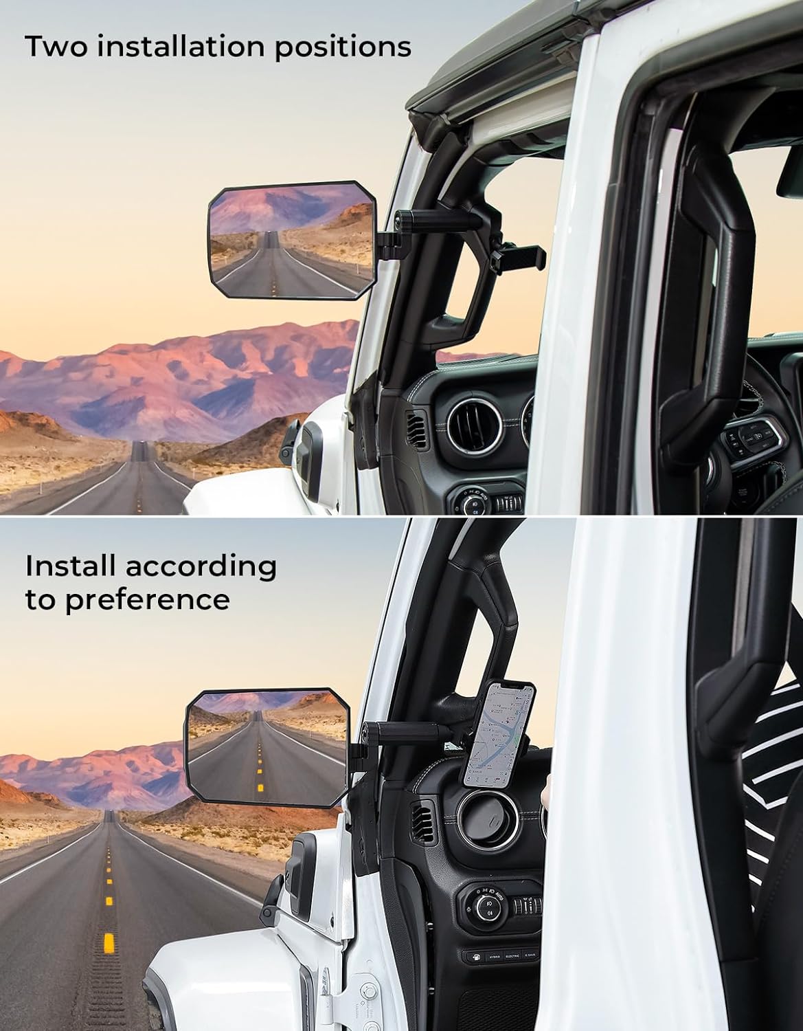 Mirrors Doors Off with Ball Adapter for Wrangler JL/JLU 2018-2023 & Gladiator JT