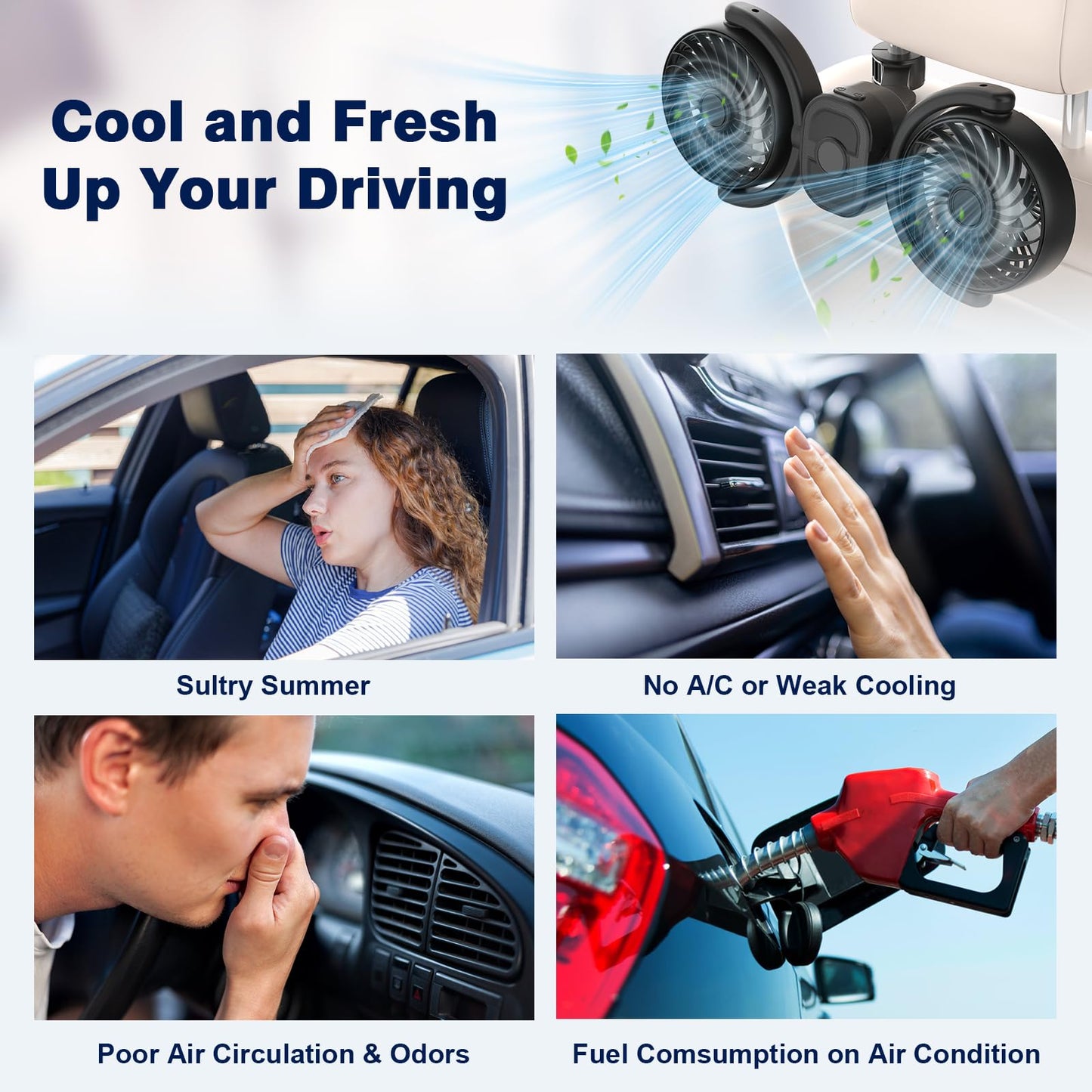 Rechargeable Dual-Head Car Fan for Backseat Cooling