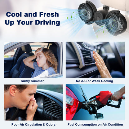Rechargeable Dual-Head Car Fan for Backseat Cooling
