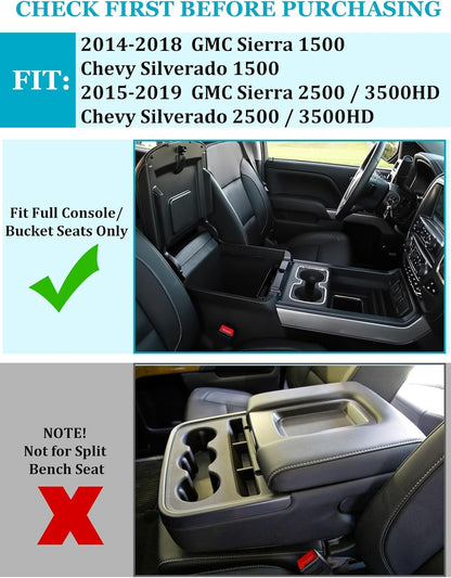 2-PCS Center Console Armrest Tray for 2014-2018 Chevy/GMC HD (Full Console/Bucket Seats Only)