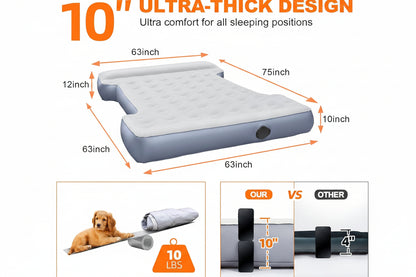 Inflatable Truck Bed Mattress for 6-6.5ft Short Beds - Full Size, w/Wireless Rechargeable Air Pump