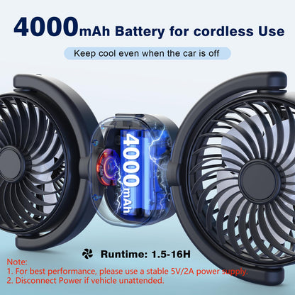 Rechargeable Dual-Head Car Fan for Backseat Cooling
