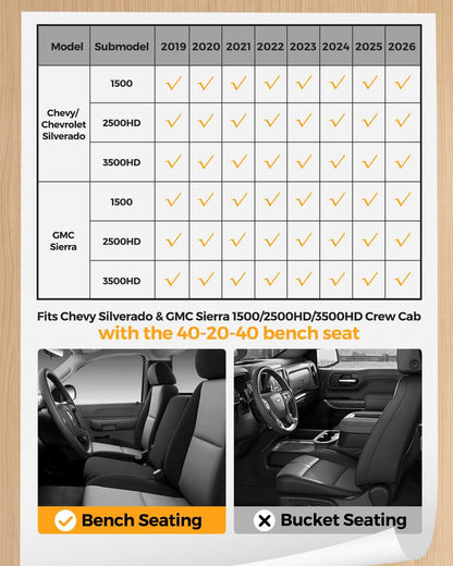 TPE All-Weather Floor Mats for 2019-2026 Chevy/GMC Crew Cab w/40-20-40 Bench Seat