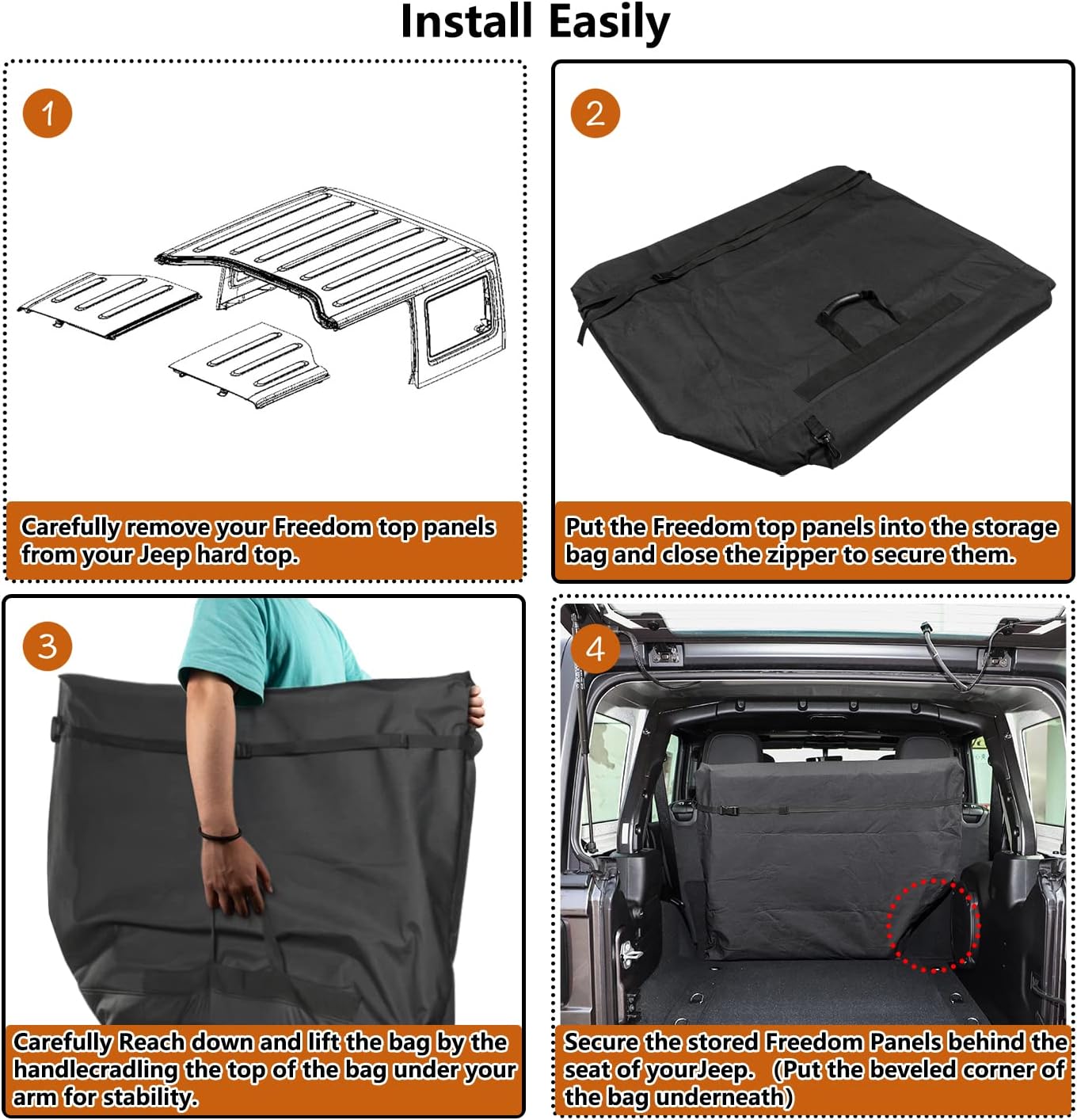 Hard Top Freedom Top Panels Storage Bag for All 2007-2025 Jeep Wrangler JK JKU JL JLU Sports Sahara Freedom Rubicon Unlimited Gladiator JT 2 and 4 Doors