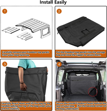 Hard Top Freedom Top Panels Storage Bag for All 2007-2025 Jeep Wrangler JK JKU JL JLU Sports Sahara Freedom Rubicon Unlimited Gladiator JT 2 and 4 Doors