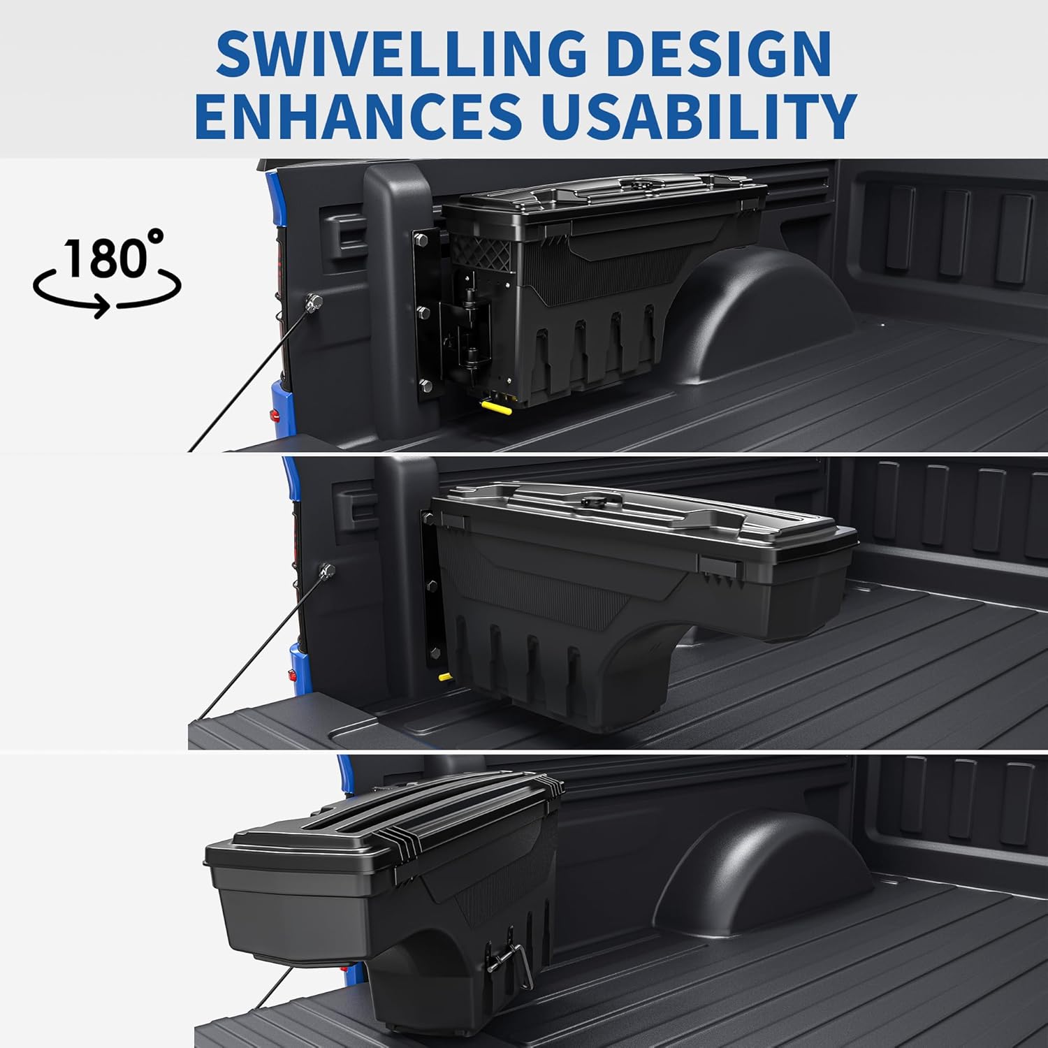 OEDRO Truck Bed Storage Tool Box Fits 2015-2025 Ford F150 Driver Side + Passenger Side, 180 Degree Rotation Rear Tool Boxs with Lockable Lid & Password Padlock, Black Waterproof Wheel Well Storage