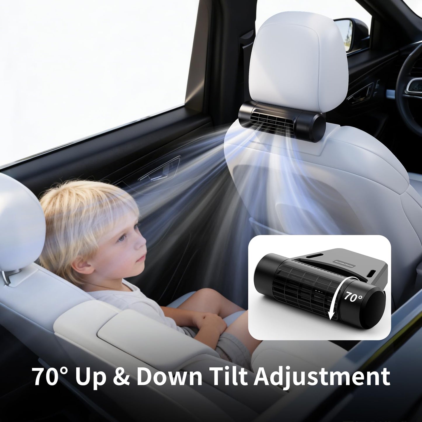 Portable 10000mAh Car Fan, 4-Speed Rechargeable for Backseat Cooling