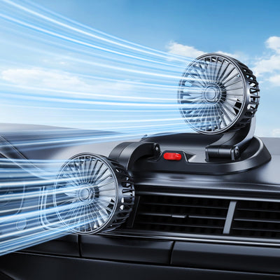 Dual-Head Car Cooling Fan, Powerful Airflow, 360° Rotation