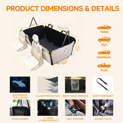 Waterproof Reversible Dog Car Seat Cover with Mesh Window