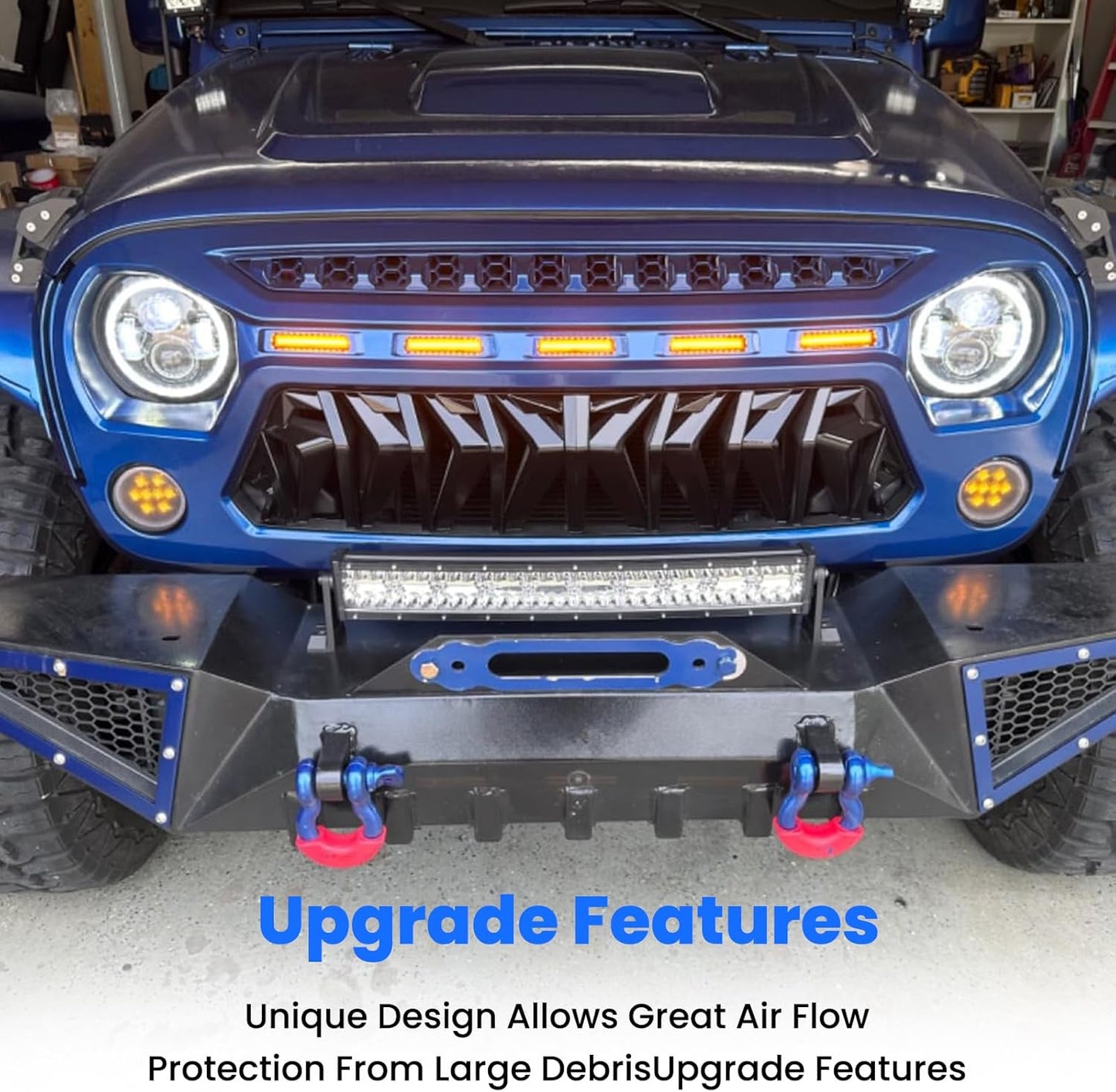 Jeep Wrangler JK Shark Grille with Amber Lights - Matte Black (2007-2018)