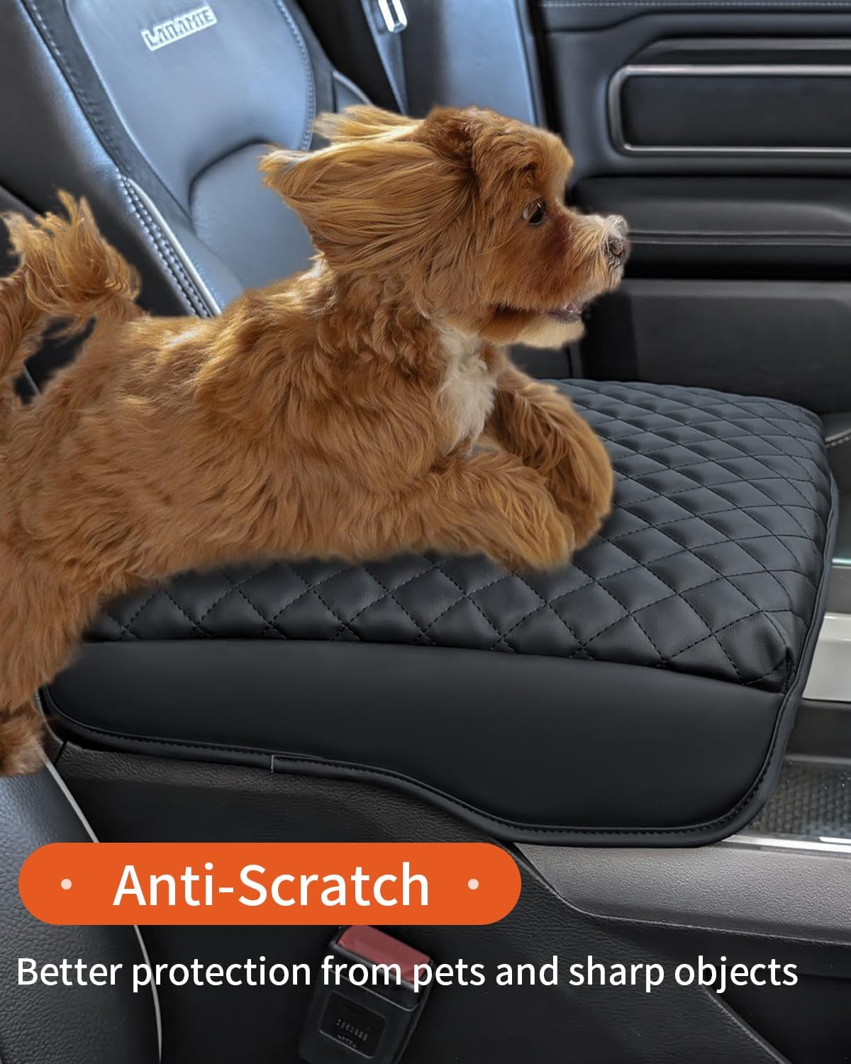 PU Leather Center Console Cover for 2019-2026 Ram 1500 (5th Gen) - Armrest Cushion Pad