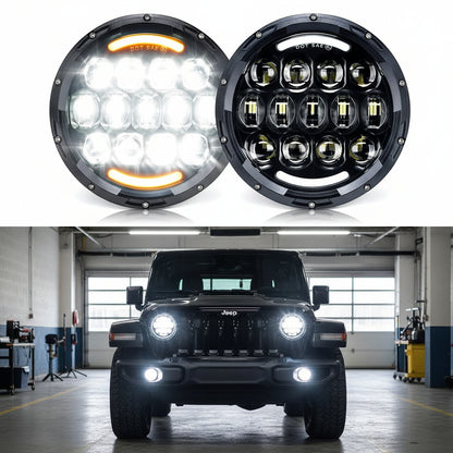 105W 7" LED Headlights - DOT Approved with Hi/Lo/DRL/Signals, Includes Adapters