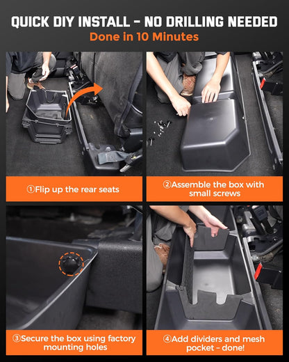 Rear Underseat Storage Box for 2015-2026 Ford F-150 SuperCrew & F-Series - w/Detachable Bin & Mesh Net