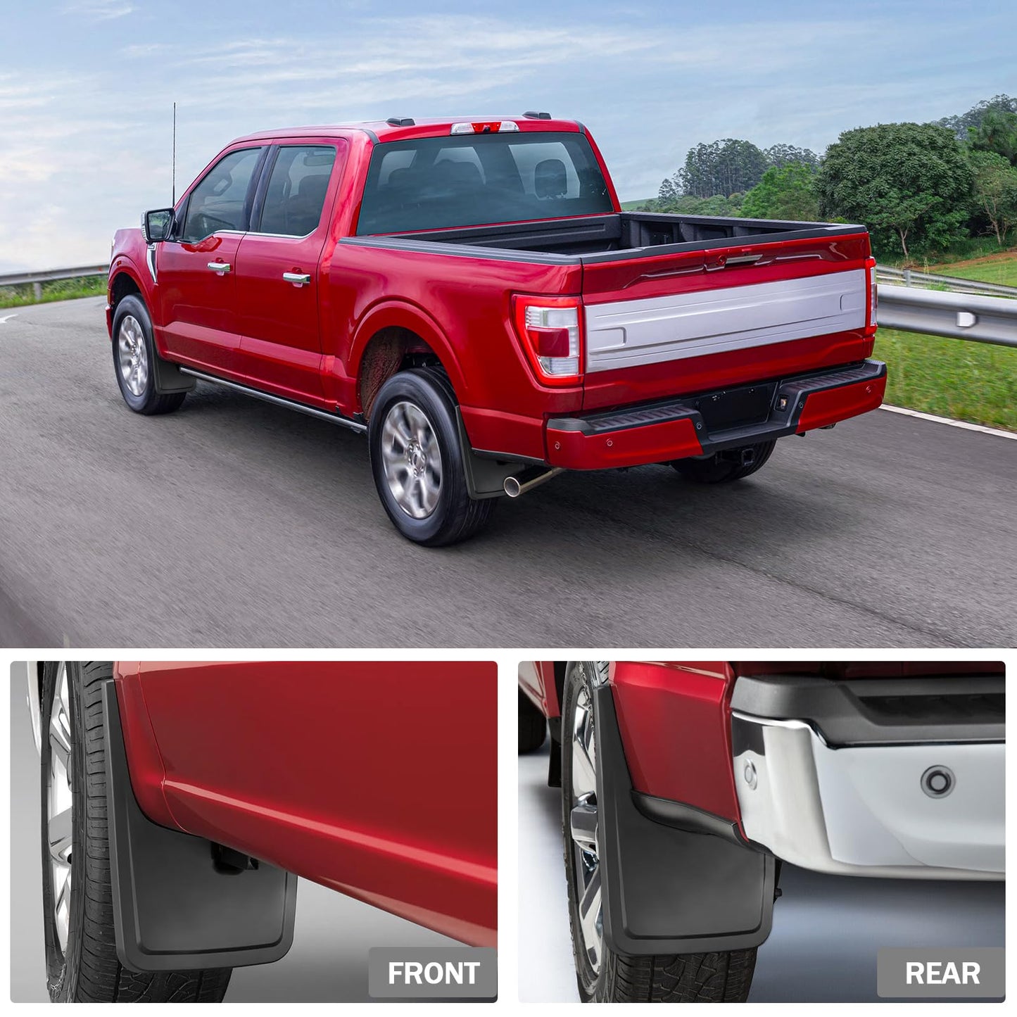 No-Drill Mud Flaps (4-PCS) for 2021-2026 Ford F-150 - Heavy Duty PP+TPE Splash Guards