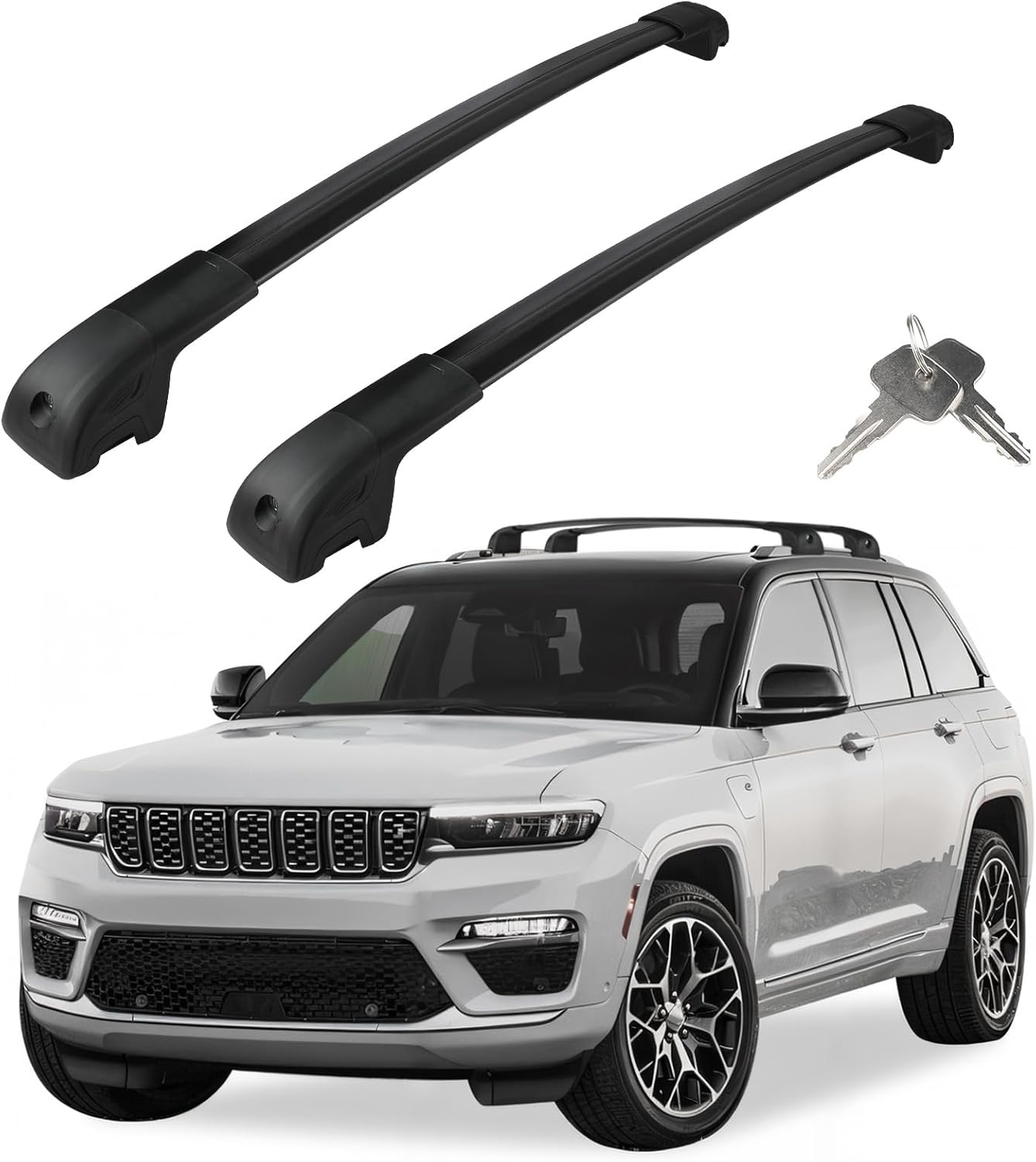 Roof Rack Cross Bars Compatible with Jeep Cherokee 2014-2024, Adjustable Aluminum Heavy Duty 300 LBS Anti-Theft Lock Cargo Carrier Rooftop Crossbar Accessories for Bike, Basket, Snowboard, Luggage
