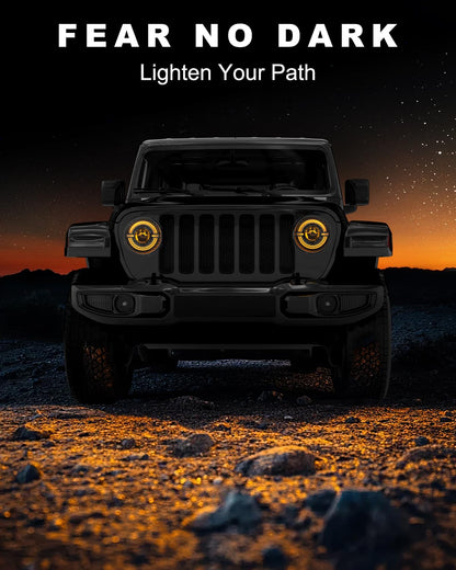 9-inch Round LED Headlight with DRL, Amber Turn Signal for Jeep JL JT