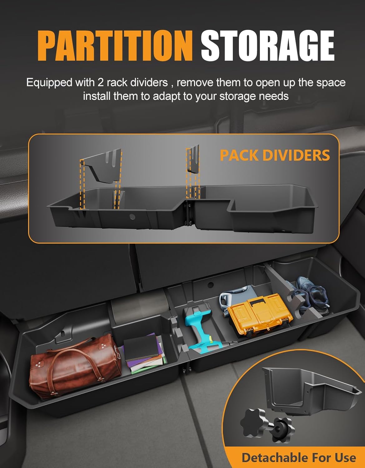 KINGGERI Under Seat Storage Boxes Compatible with 2019-2025 Chevy Chevrolet Silverado 1500/GMC Sierra 1500, 2020-2025 Silverado/Sierra 2500HD/3500HD, Crew/Double Cab Rear Underseat Storage Accessories