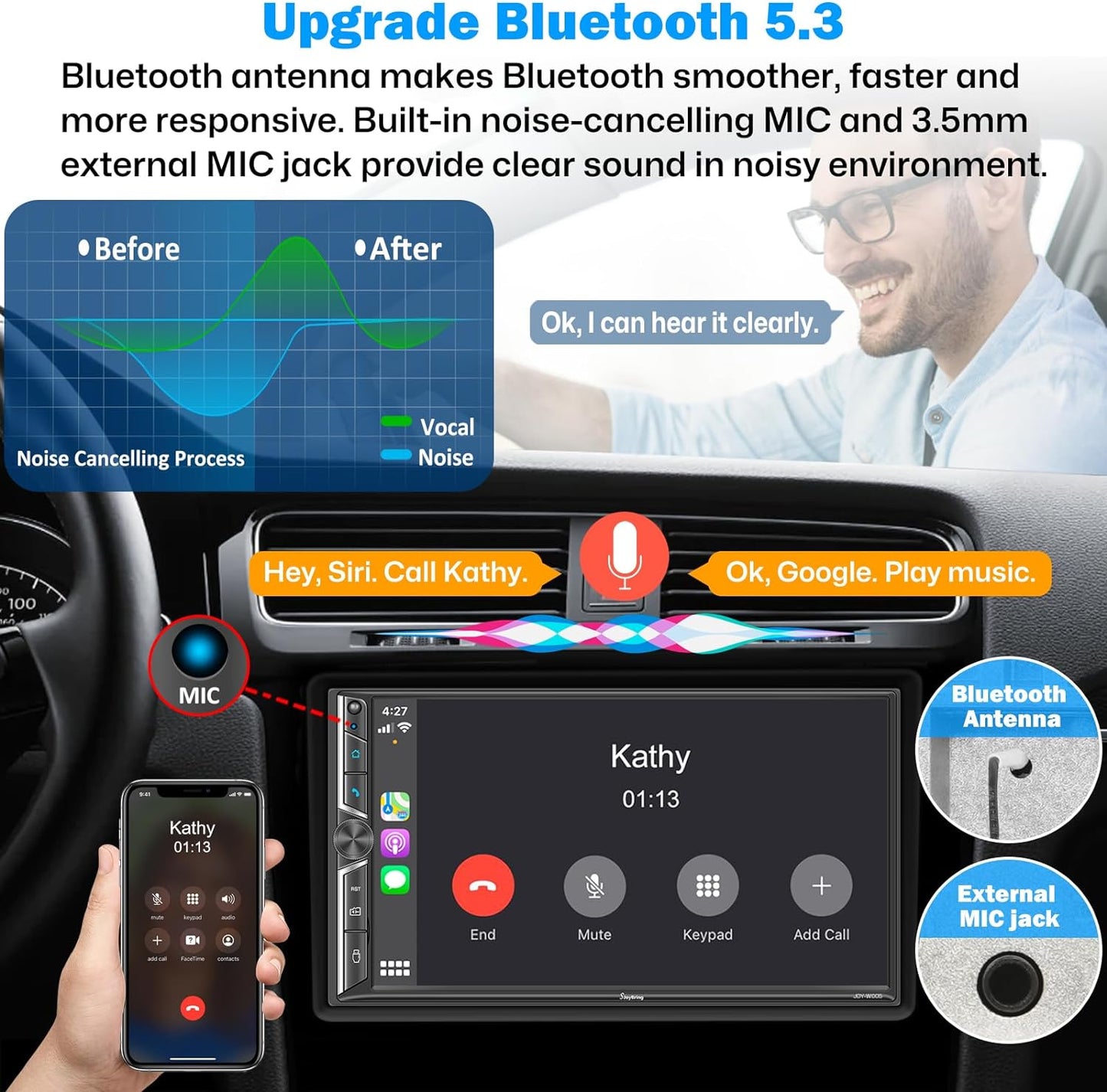 [Upgrade Wireless]Double Din Car Radio with Wireless Apple CarPlay and Android Auto, Bluetooth, Phone Mirror Link