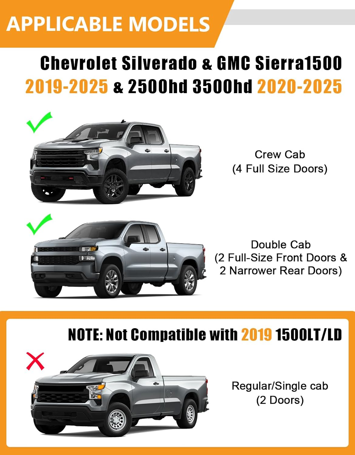 KINGGERI Under Seat Storage Boxes Compatible with 2019-2025 Chevy Chevrolet Silverado 1500/GMC Sierra 1500, 2020-2025 Silverado/Sierra 2500HD/3500HD, Crew/Double Cab Rear Underseat Storage Accessories