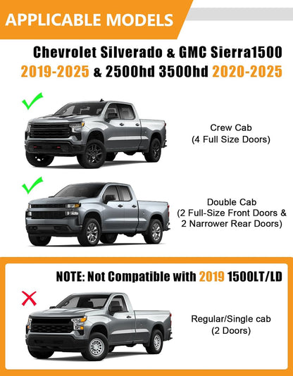 KINGGERI Under Seat Storage Boxes Compatible with 2019-2025 Chevy Chevrolet Silverado 1500/GMC Sierra 1500, 2020-2025 Silverado/Sierra 2500HD/3500HD, Crew/Double Cab Rear Underseat Storage Accessories