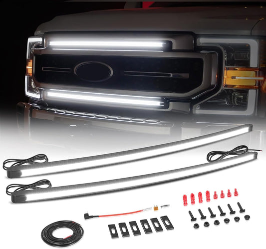 LED Grille Lights for Ford, Niking Auto 2Pcs 37'' DRL Front Grille Accent Curved Bar Light Kits for 2017-2022 Ford F250/ F350 Super Duty Truck LED Neon Grille Lights 12V
