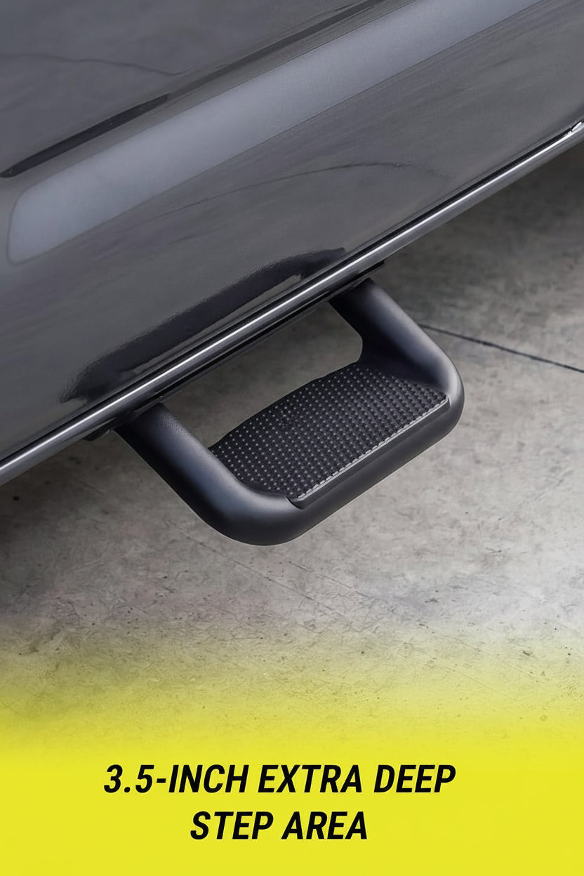 Black Powder Coated Side Steps (2-PCS) - w/Mounting Brackets for Chevy/Ford/Toyota/GMC/Dodge/Jeep