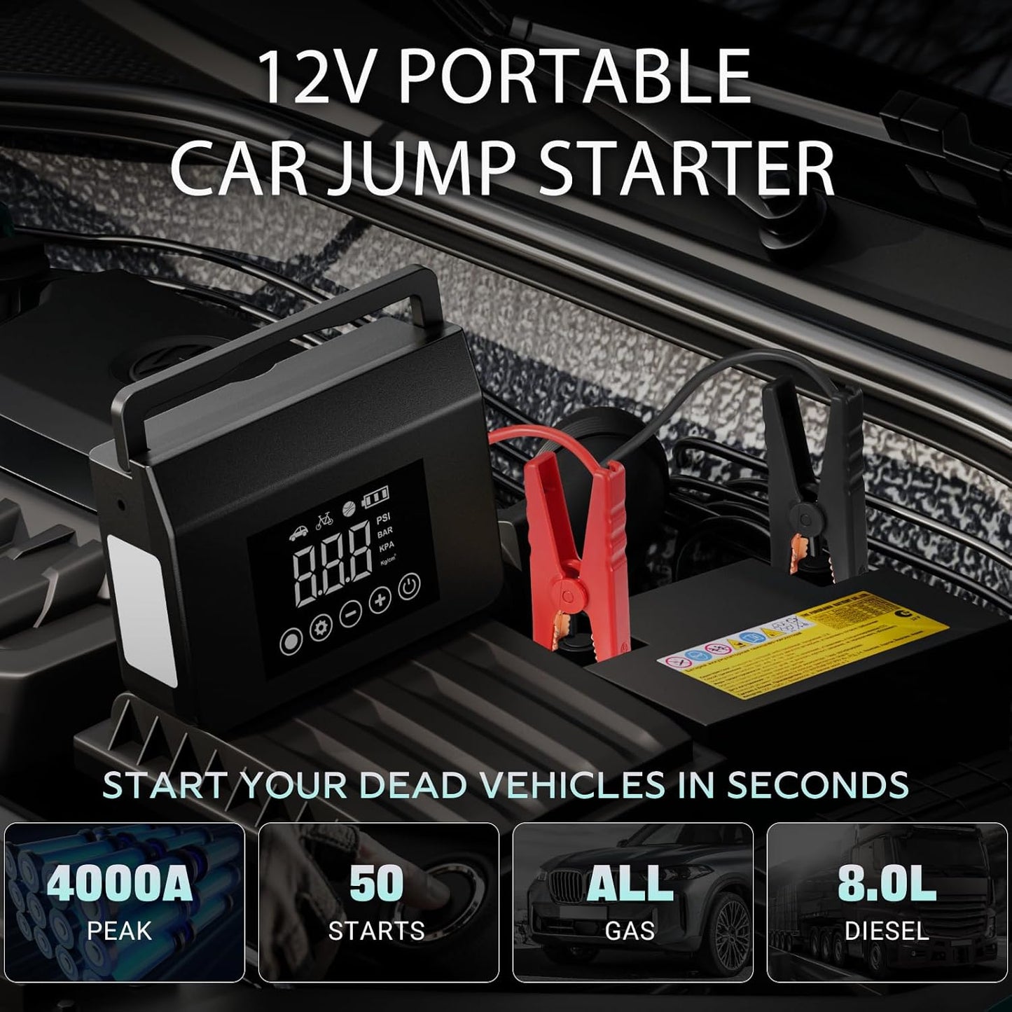 4000A Jump Starter with 150PSI Air Compressor - Fast Charge Power Bank for Cars/Trucks/SUVs