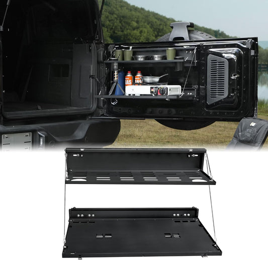 for Ford Bronco 2021-2024 2-Tier Foldable Rear Storage Cargo Rack Shelf Camping Desk Tailgate Table Molle Panel