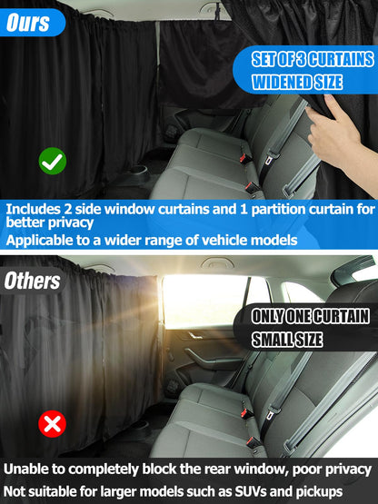 3-Piece Car Window Shade Set - 95% Light Block: 1 Divider + 2 Side Covers for SUV/Sedan Travel Camping