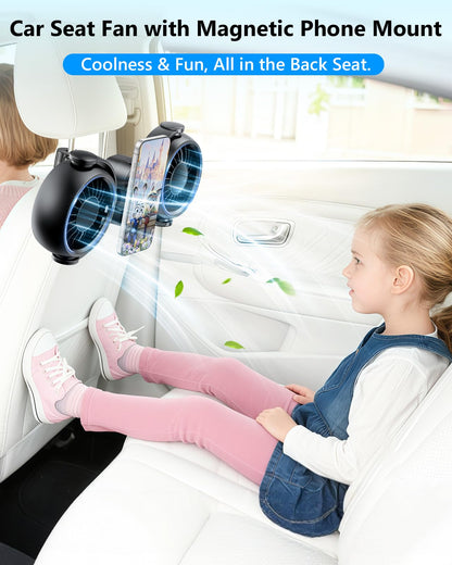 Backseat Car Fan with Magsafe Holder, 3 Speeds, Rechargeable