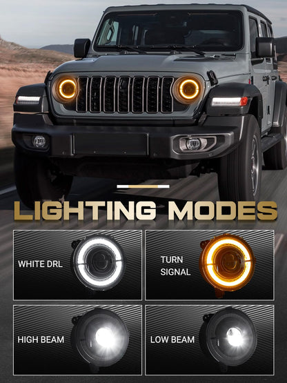 9" Round LED Headlights with DRL Halo for Jeep Wrangler JL/JT
