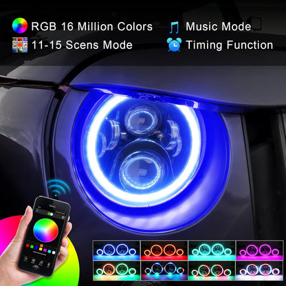7" RGB LED Headlights & Fog Lights with Halo - DOT Approved for Jeep
