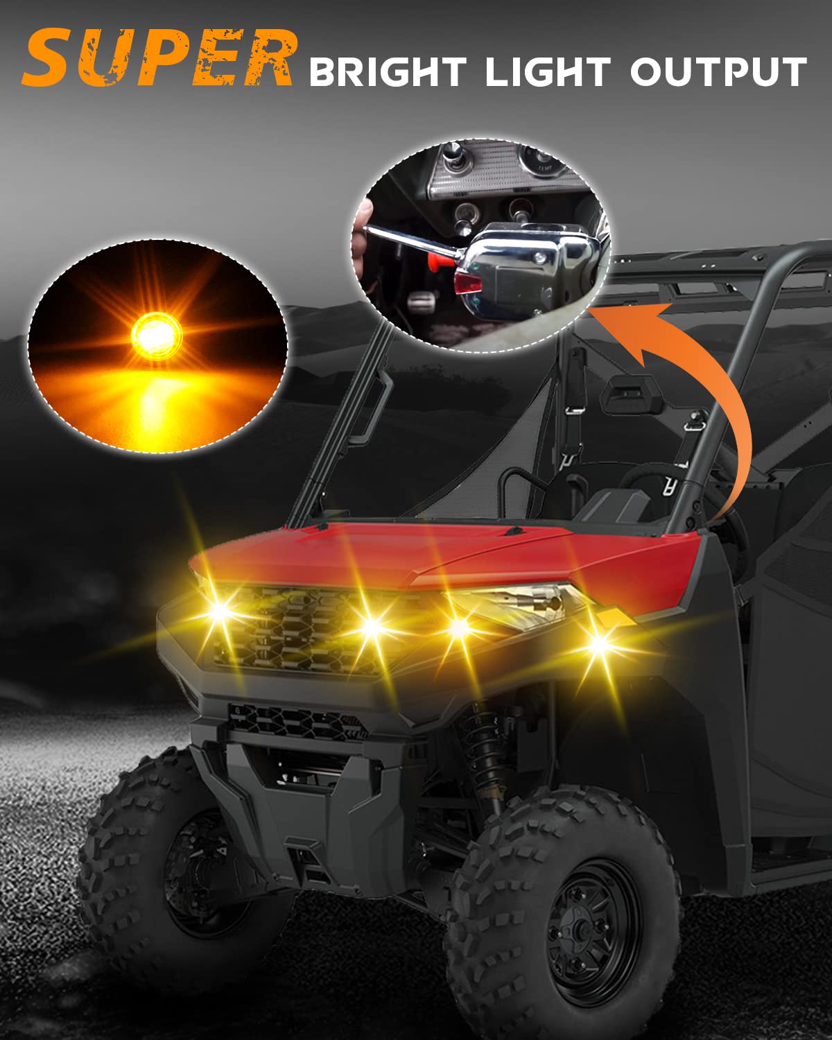 Universal UTV ATV Plug and Play Street Legal Turn Signal Kit with Harness, Column Switch, Horn, LED Blinkers - OHMU
