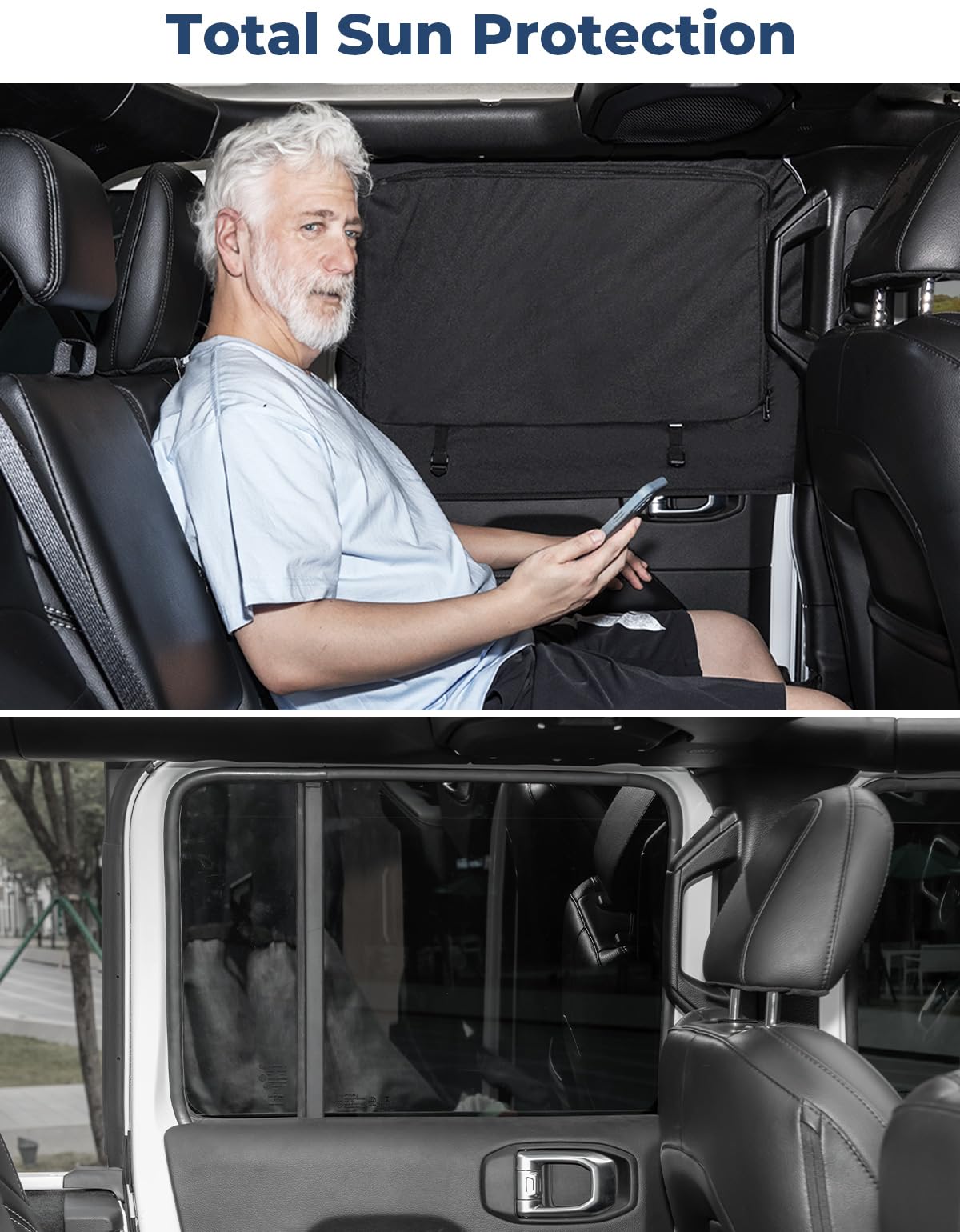 2-Piece Rear Side Window Sun Shade for 2007-2026 Jeep Wrangler 4-Door & Gladiator - Privacy Screen