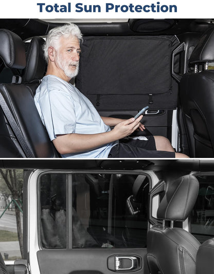2-Piece Rear Side Window Sun Shade for 2007-2026 Jeep Wrangler 4-Door & Gladiator - Privacy Screen