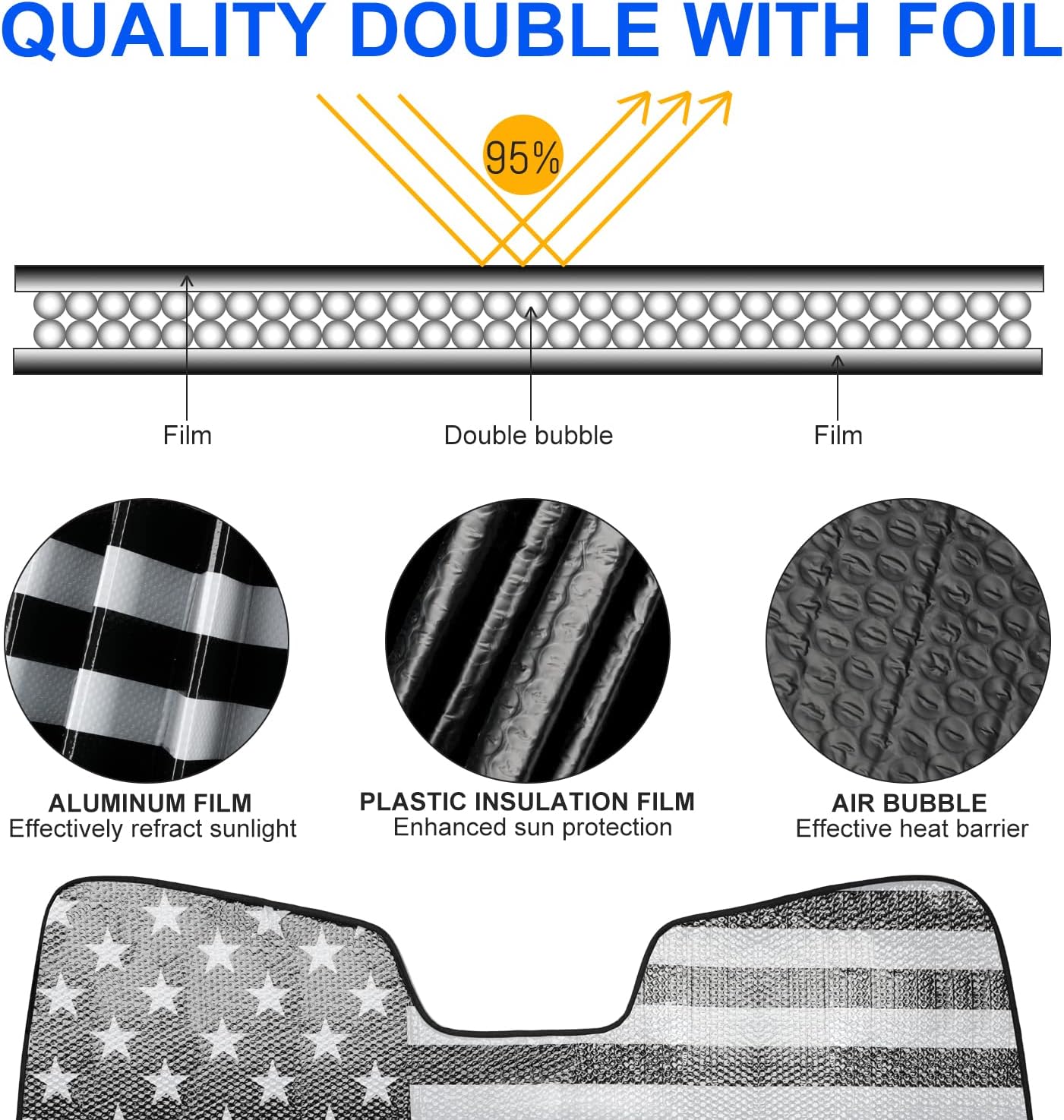 American Flag Windshield Sun Shade for Jeep Wrangler & Gladiator (Universal Foldable Fit)