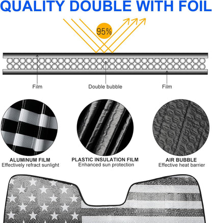 American Flag Windshield Sun Shade for Jeep Wrangler & Gladiator (Universal Foldable Fit)