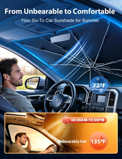 Truck Windshield Umbrella Sun Shade - Ice Crystal Coating, 99.9% UV/Heat Block for F-150/Silverado/Tundra/RAM/Sierra