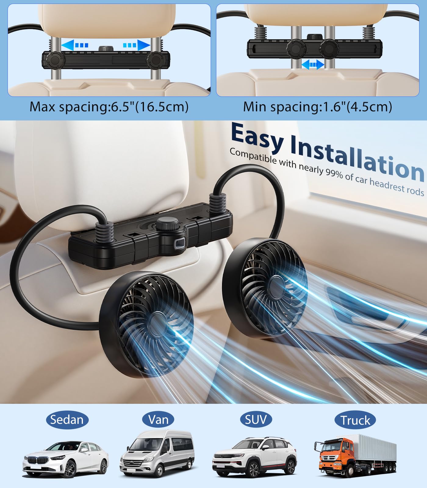 Dual Head Gooseneck Car Cooling Fan for Kids