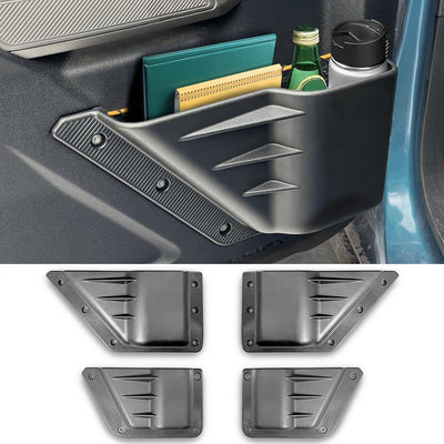 4-PCS Door Storage Pockets for 2021-2025 Ford Bronco 4-Door - Front & Rear Organizer with Cup Holder (Excludes Sport)