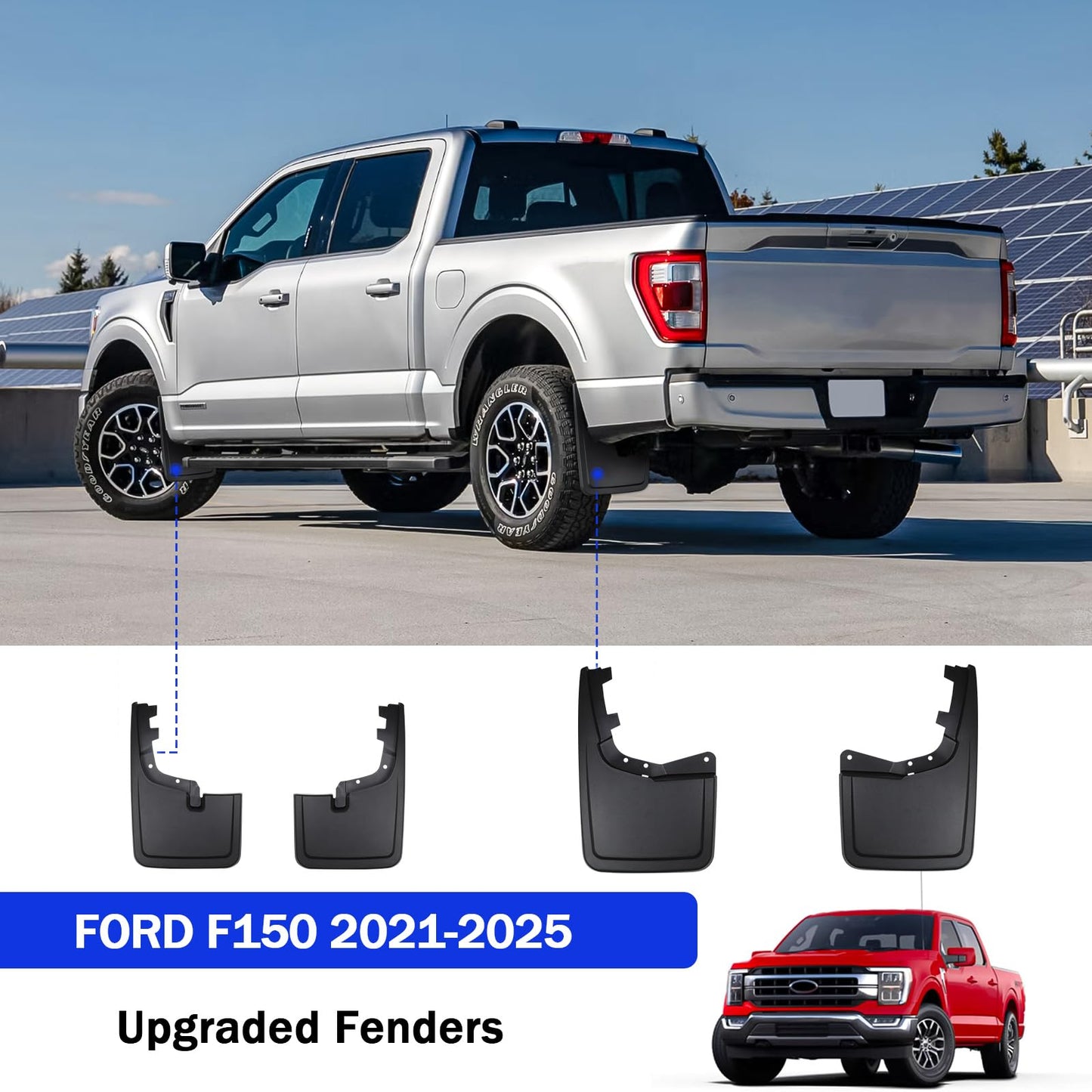 No-Drill Mud Flaps (4-PCS) for 2021-2026 Ford F-150 - Heavy Duty PP+TPE Splash Guards