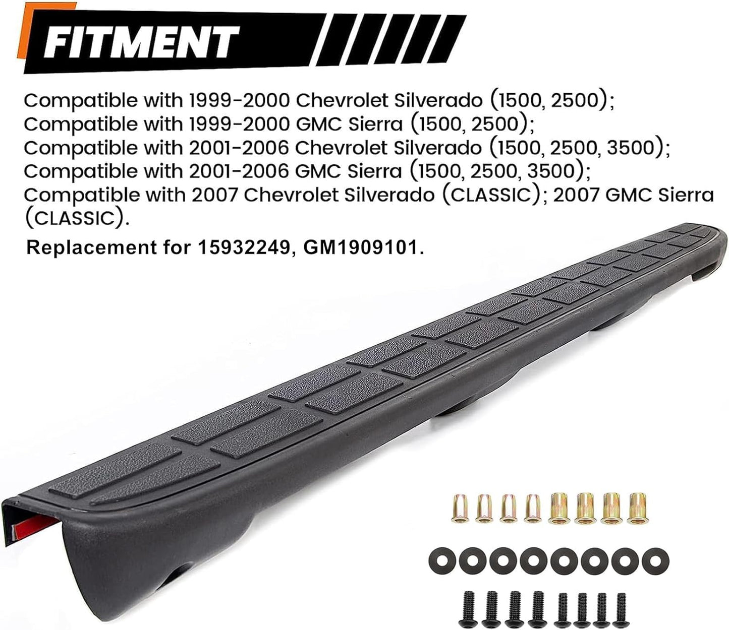 Textured Black Tailgate Spoiler Cap for 1999-2007 Chevy/GMC 1500/2500/3500 - Replaces 15932249/GM1909101